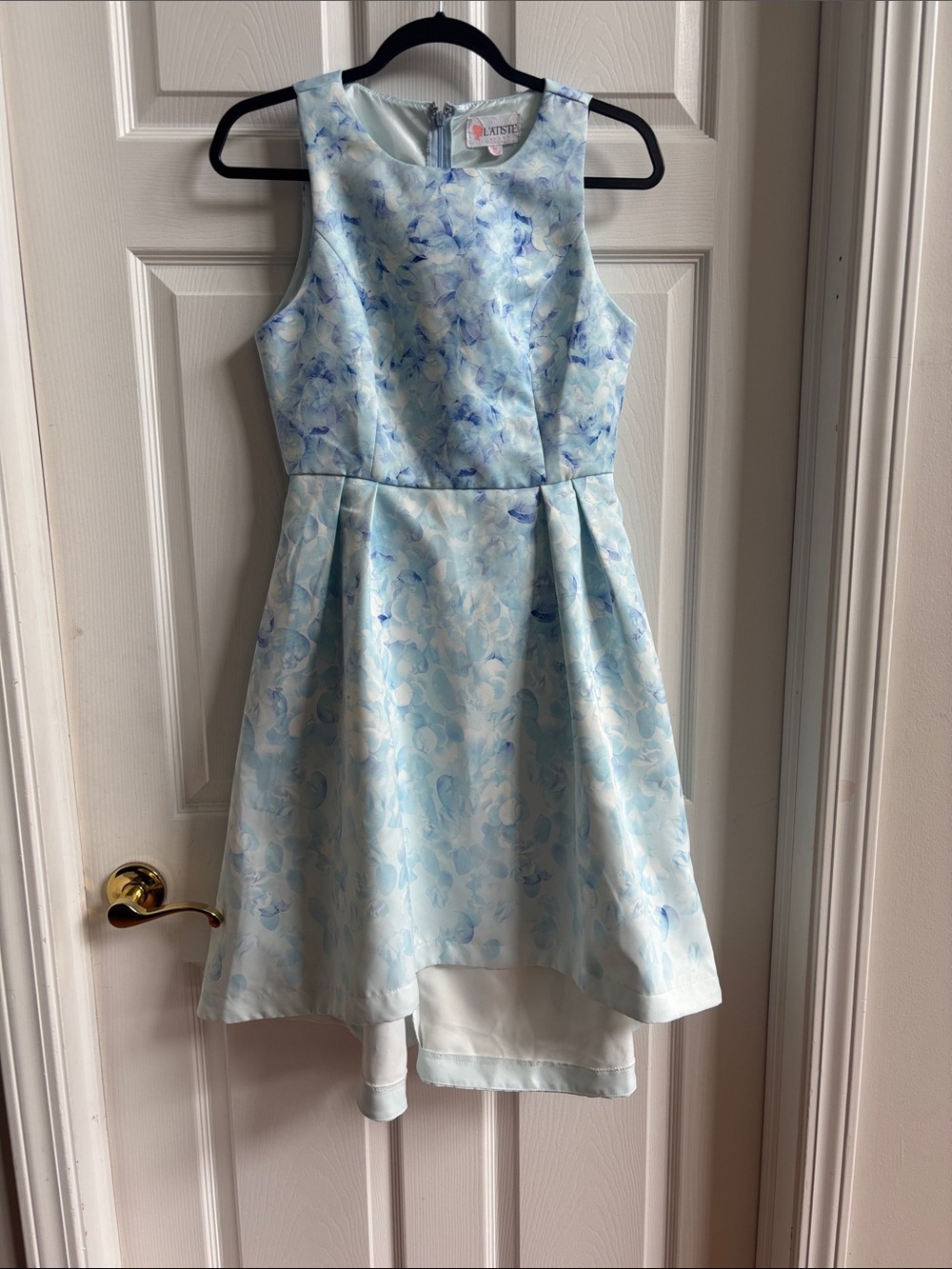 L'ATISTE Pale Blue and Navy Floral Fit & Flare Dress